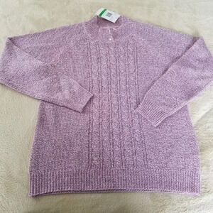 Carolyn Taylor Pink Mauve Mock Button Turtleneck Long Sleeve Sweater‎